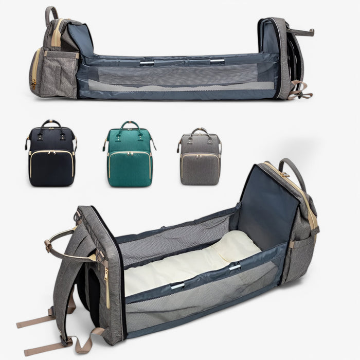 Diaper Backpack with Foldable Travel Bed and Storage Compartments