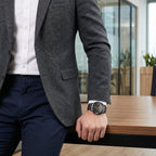 Men's Circular Steel Watch with Mineral Glass and Water Resistance