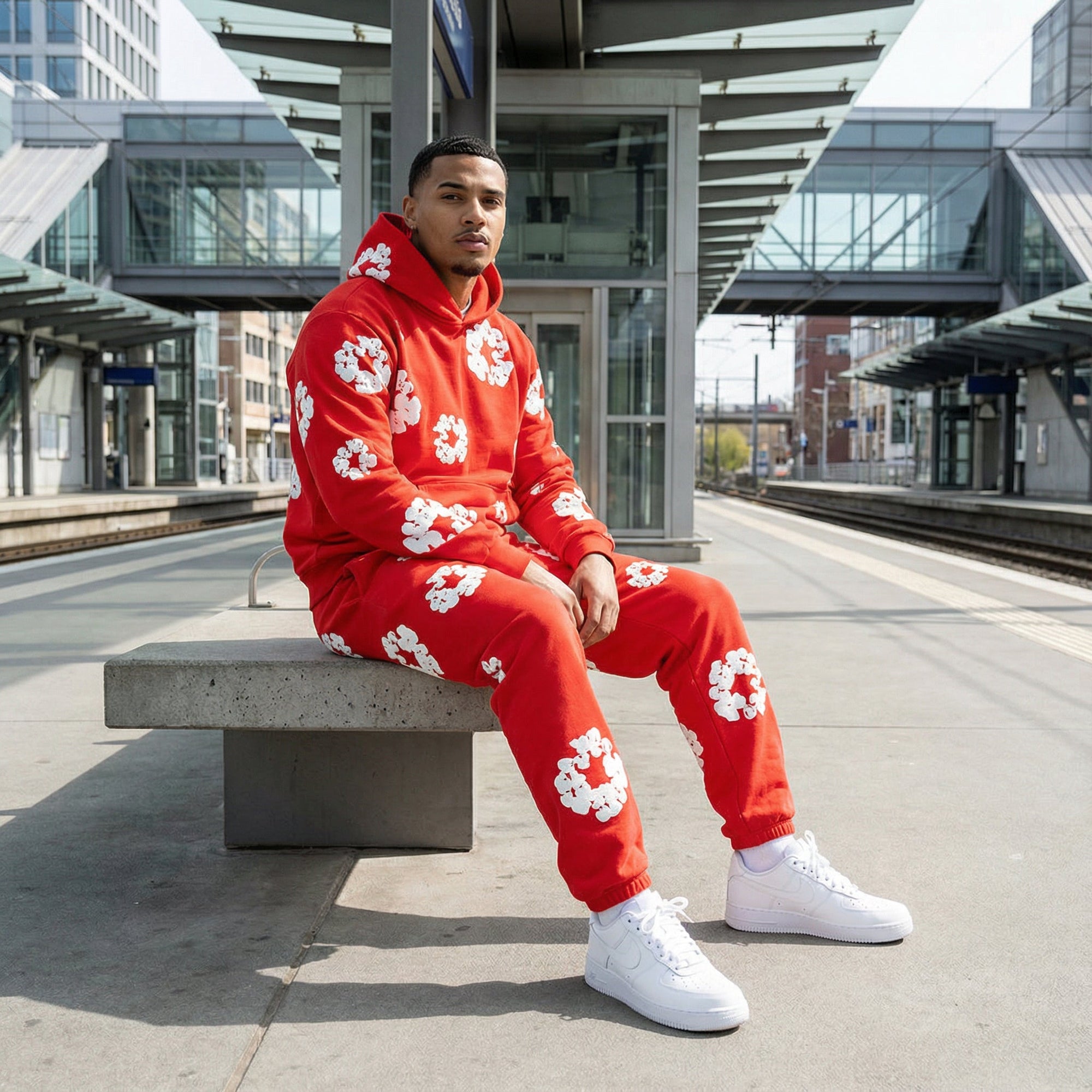 Men's Tracksuit Set with Floral Print Jacket and Pants