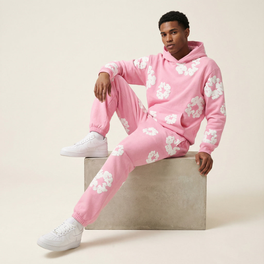 Men's Tracksuit Set with Floral Print Jacket and Pants