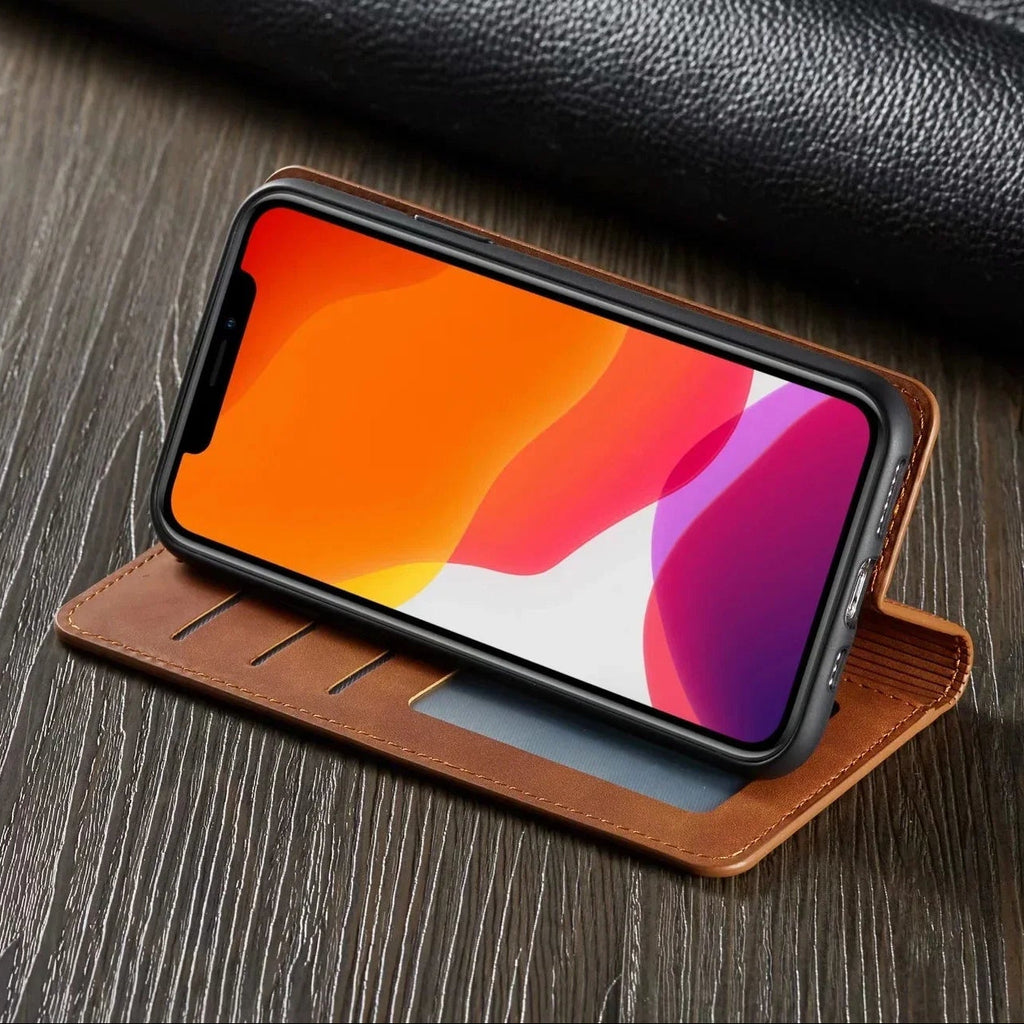 iPhone Bookcase Phone Case with Card Slots Magnetic Closure Stand