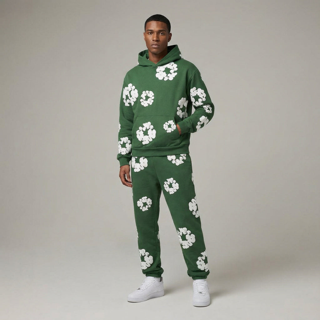 Men's Tracksuit Set with Floral Print Jacket and Pants