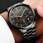 Men's Circular Steel Watch with Mineral Glass and Water Resistance