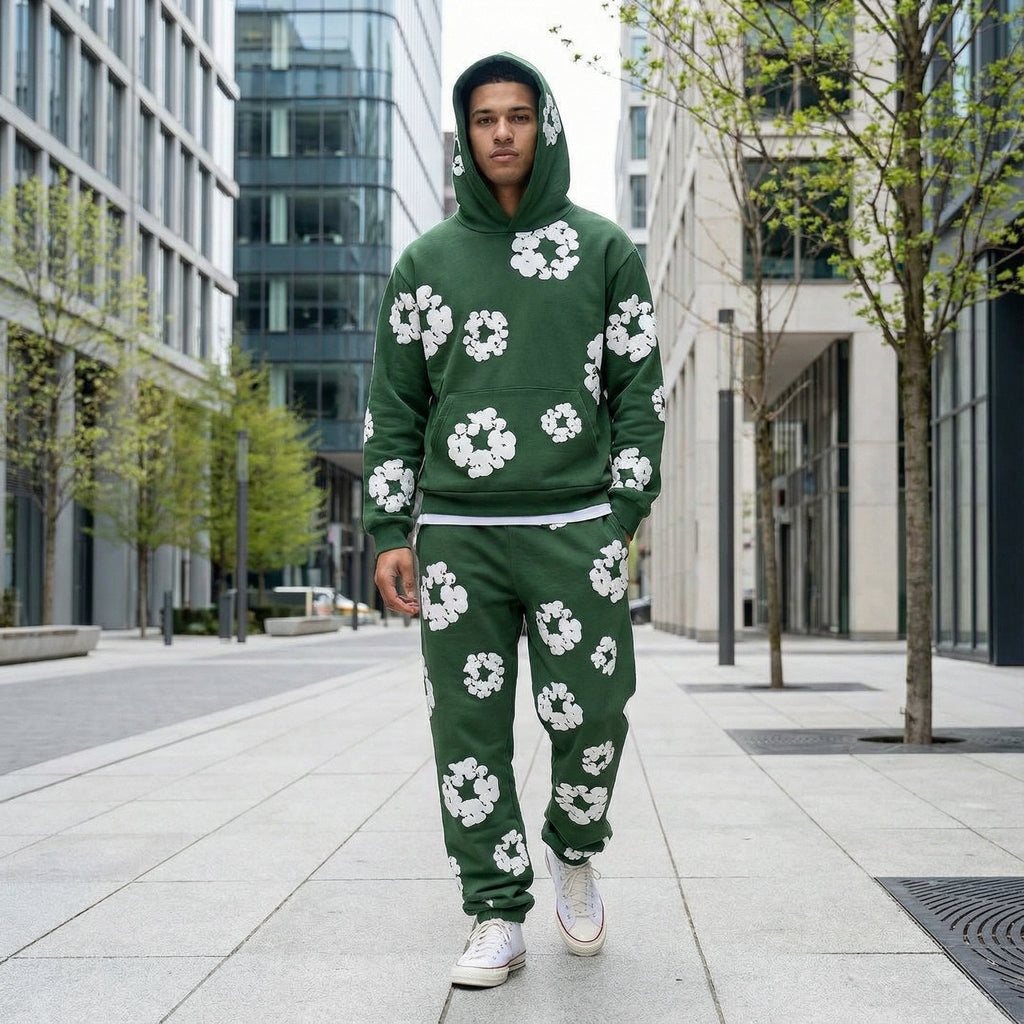 Men's Tracksuit Set with Floral Print Jacket and Pants
