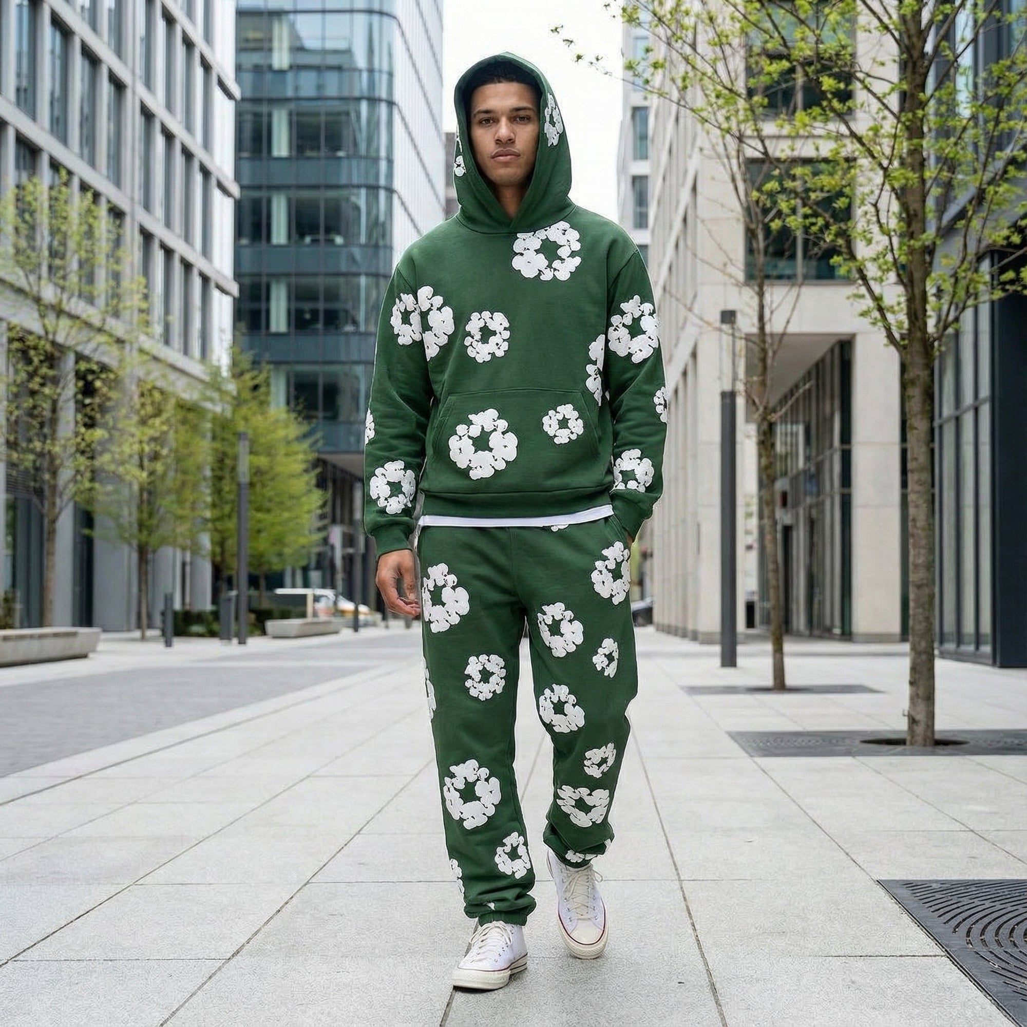 Men's Tracksuit Set with Floral Print Jacket and Pants