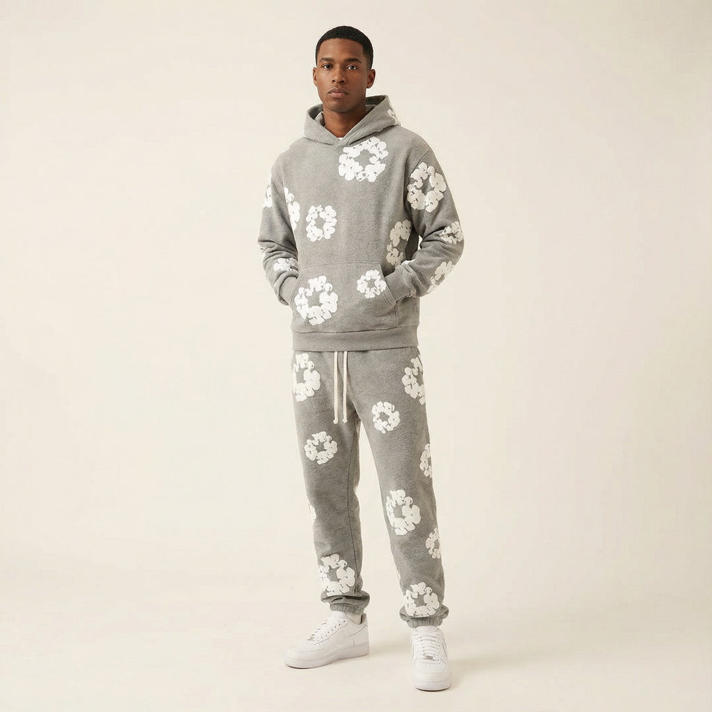 Men's Tracksuit Set with Floral Print Jacket and Pants