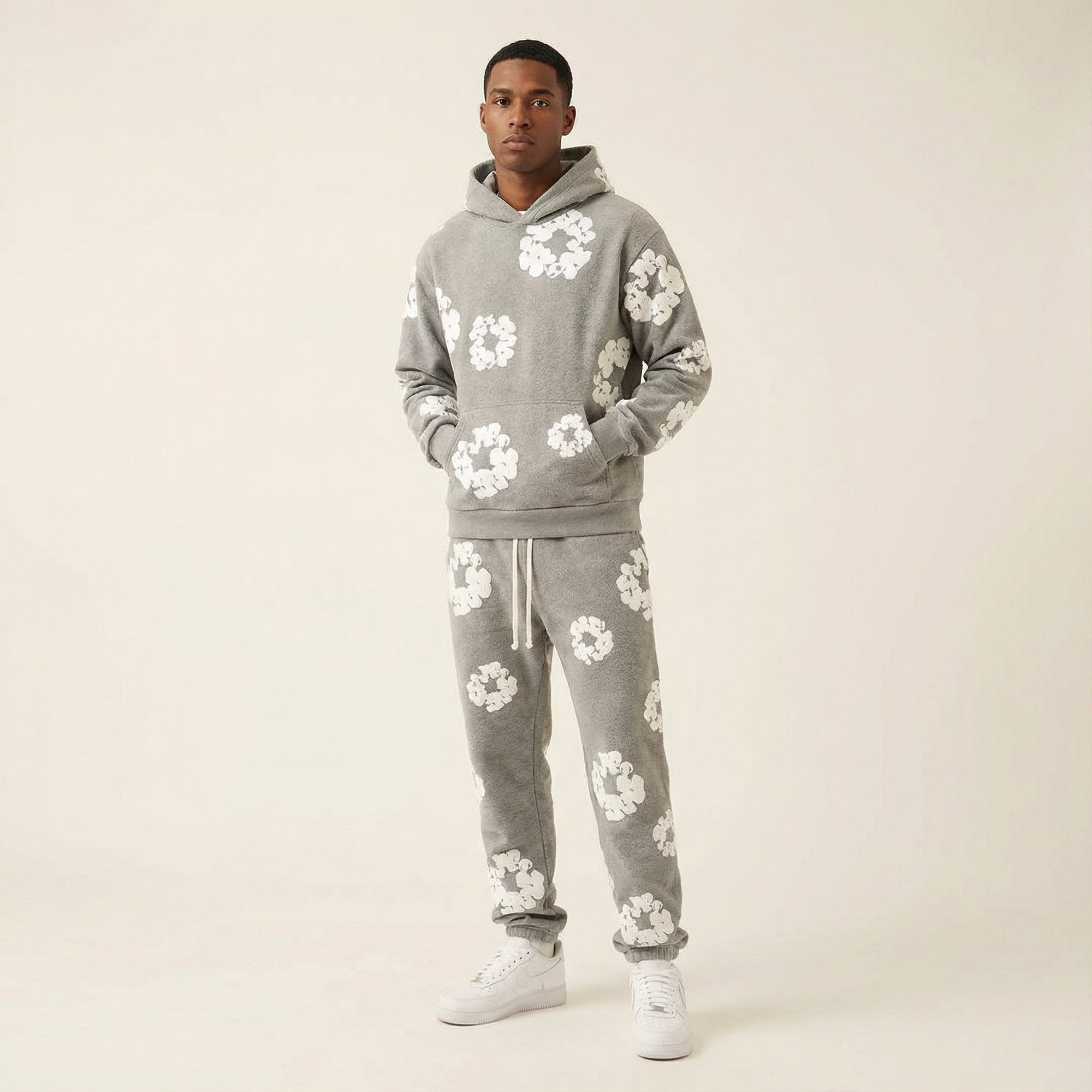 Men's Tracksuit Set with Floral Print Jacket and Pants