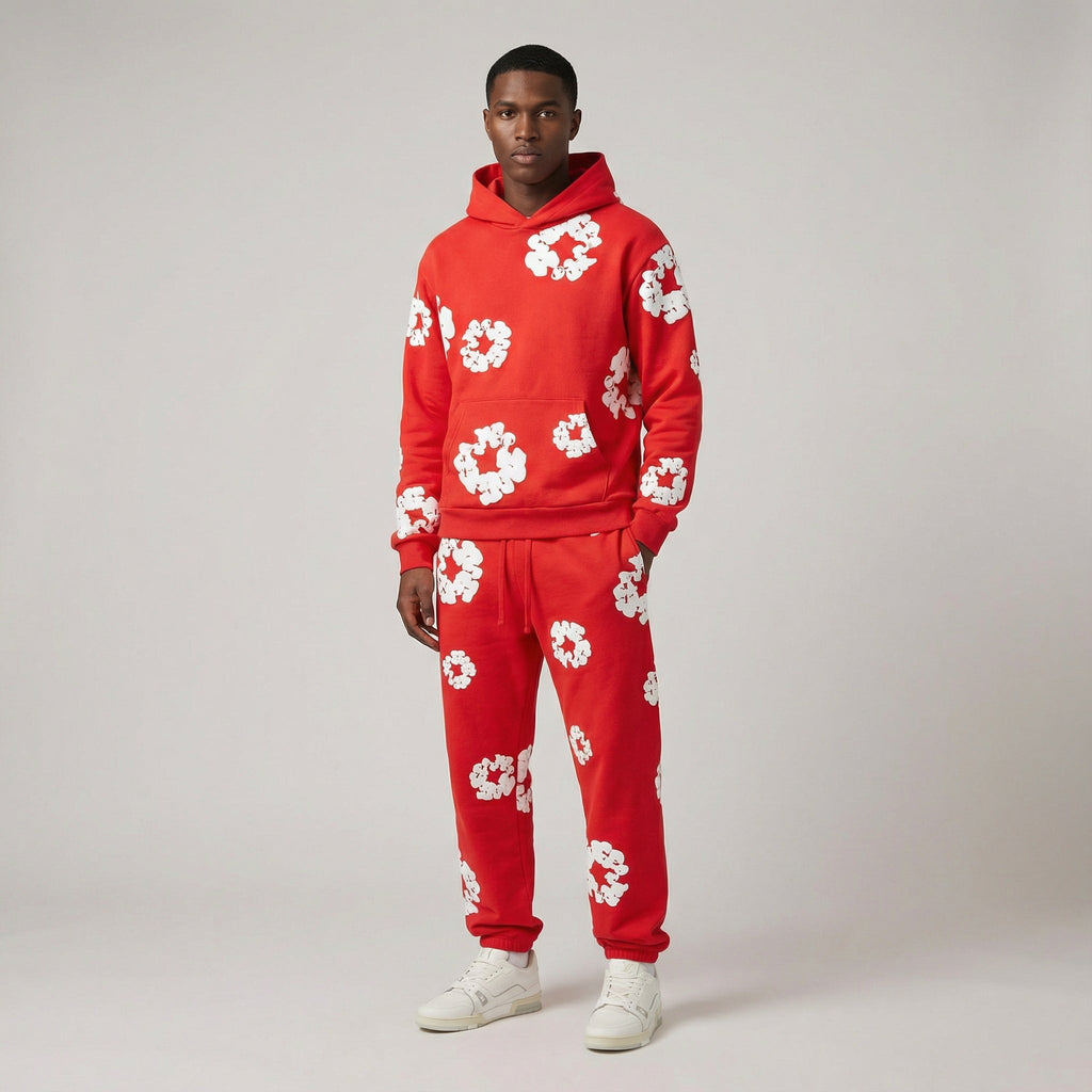 Men's Tracksuit Set with Floral Print Jacket and Pants