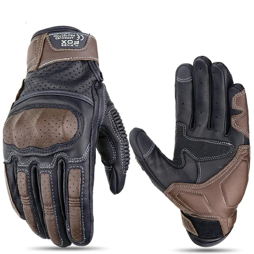 Motorcycle Gloves Retro Style with Touchscreen Fingers and Grip Zones