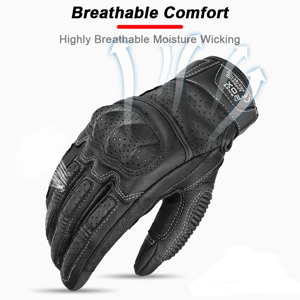 Motorcycle Gloves Retro Style with Touchscreen Fingers and Grip Zones
