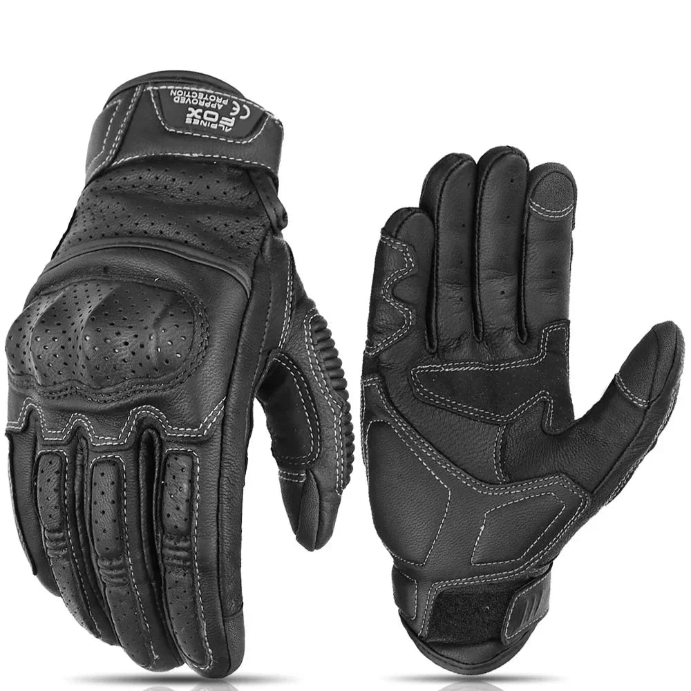 Motorcycle Gloves Retro Style with Touchscreen Fingers and Grip Zones