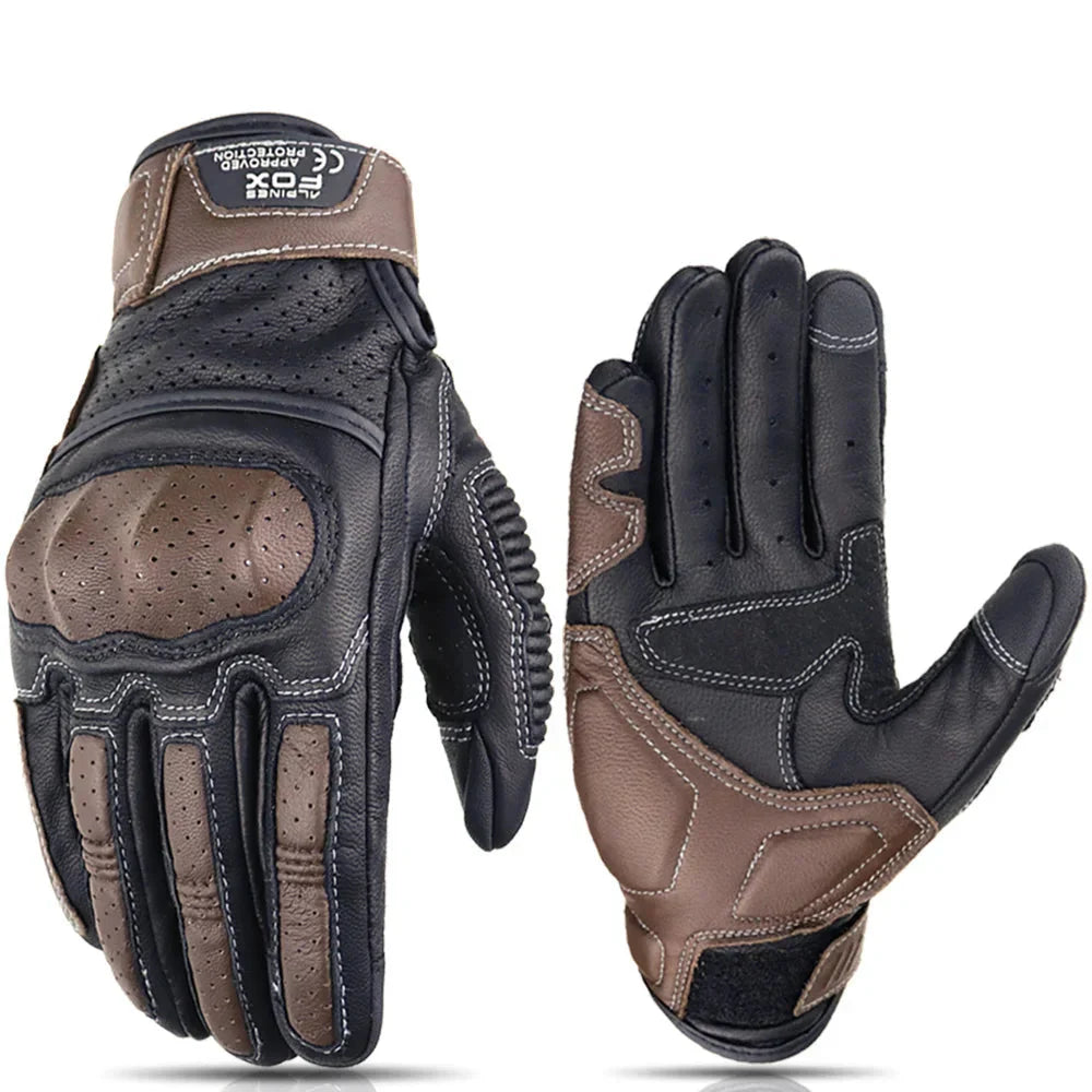 Motorcycle Gloves Retro Style with Touchscreen Fingers and Grip Zones