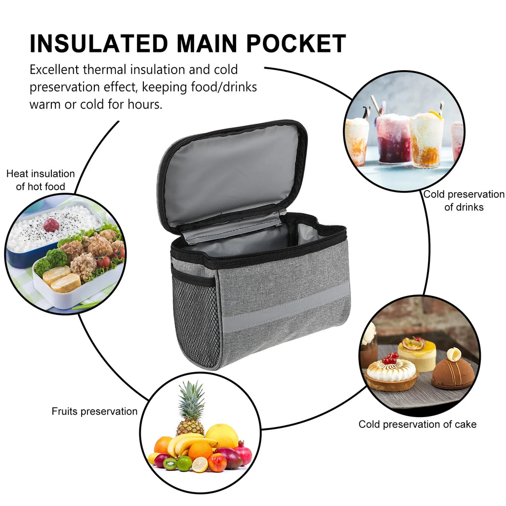 Insulated Bicycle Handlebar Bag with Reflective Strip and PVC Pocket