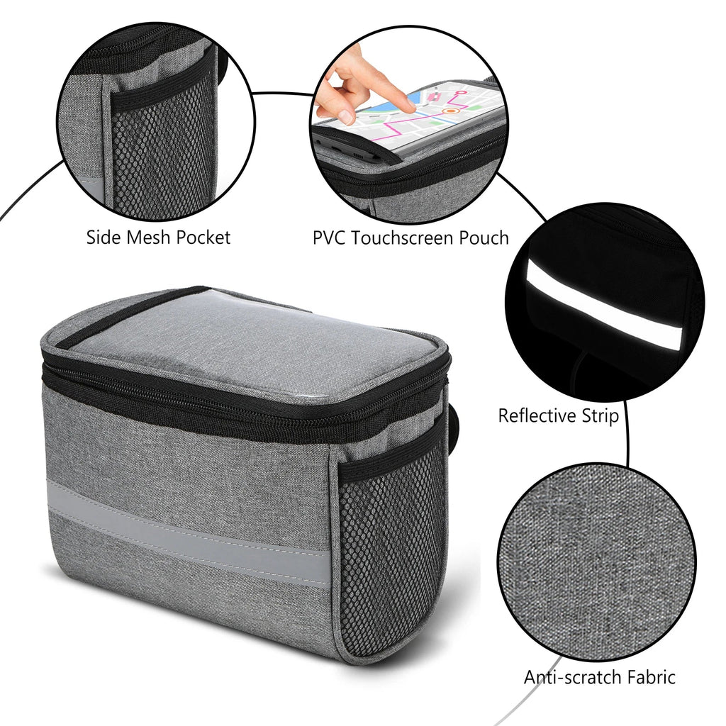 Insulated Bicycle Handlebar Bag with Reflective Strip and PVC Pocket