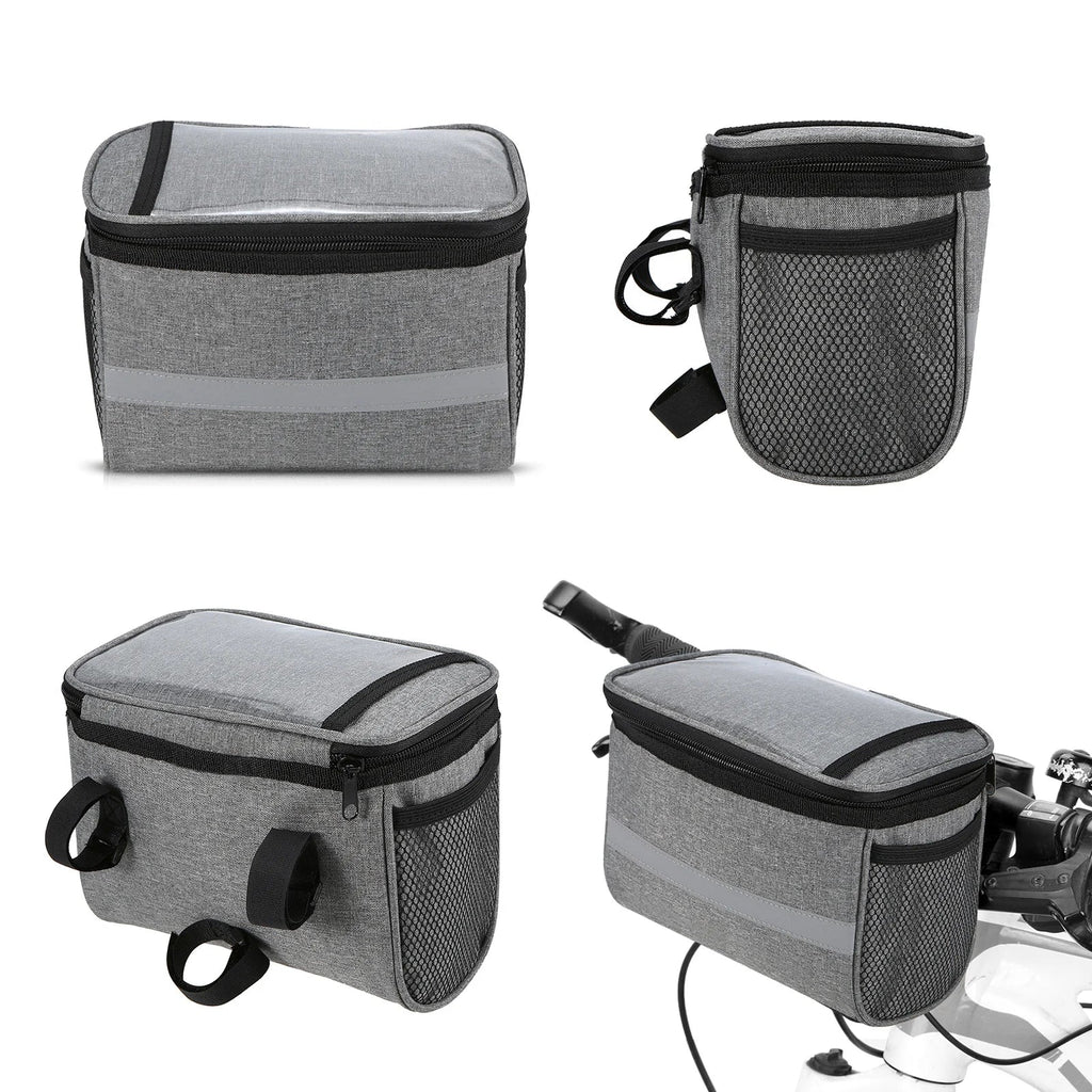 Insulated Bicycle Handlebar Bag with Reflective Strip and PVC Pocket