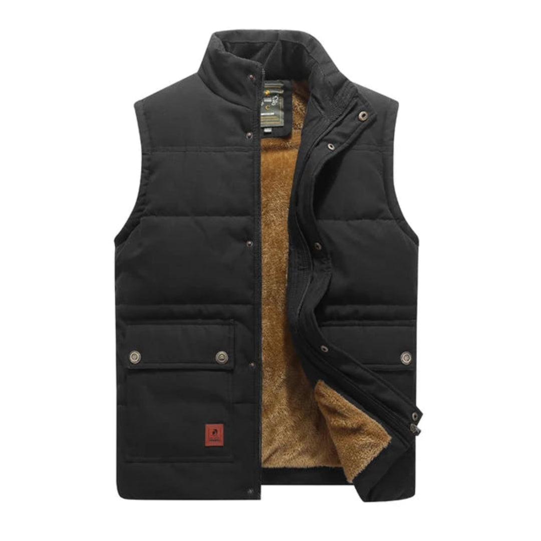 Men’s Padded Vest with Fleece Lining Zip-Up Sleeveless Jacket