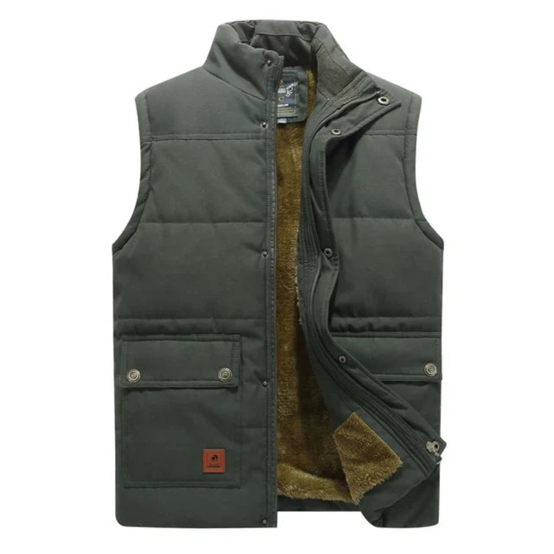 Men’s Padded Vest with Fleece Lining Zip-Up Sleeveless Jacket
