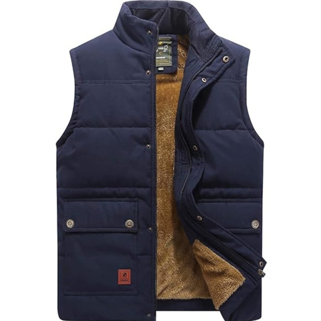 Men’s Padded Vest with Fleece Lining Zip-Up Sleeveless Jacket