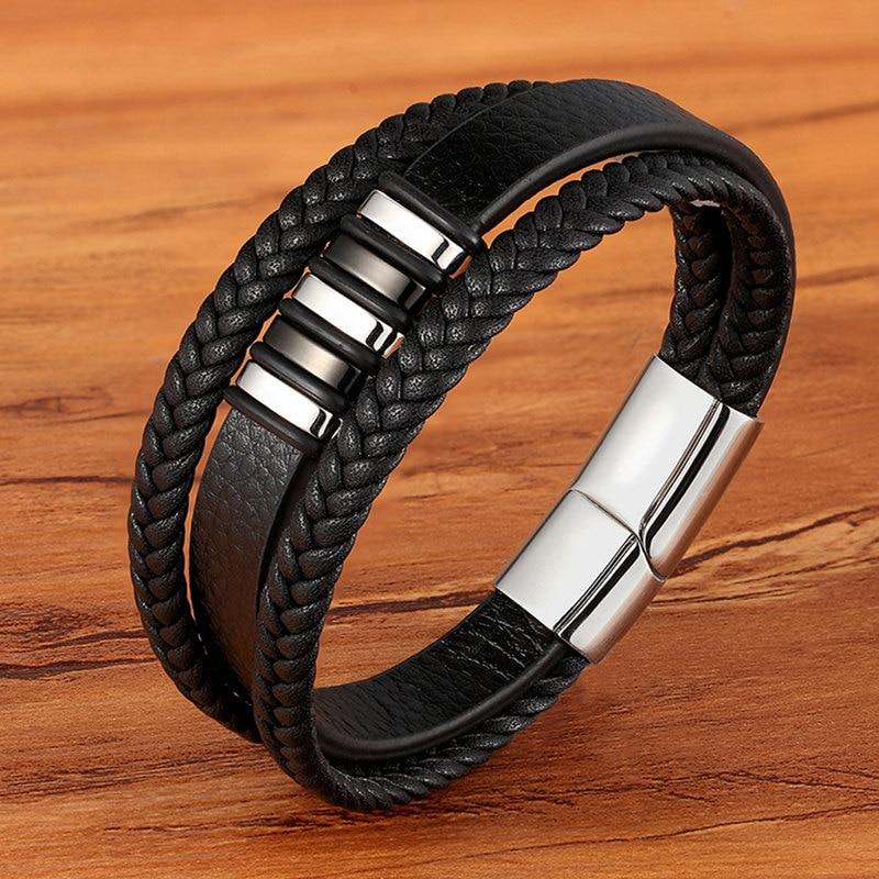 Leather Men's Bracelet Circular Leather Bracelet for Men
