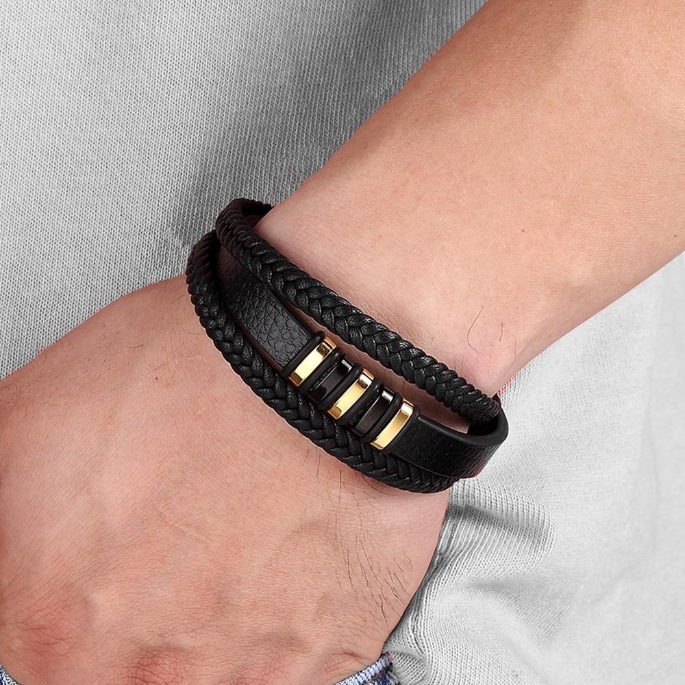 Leather Men's Bracelet Circular Leather Bracelet for Men