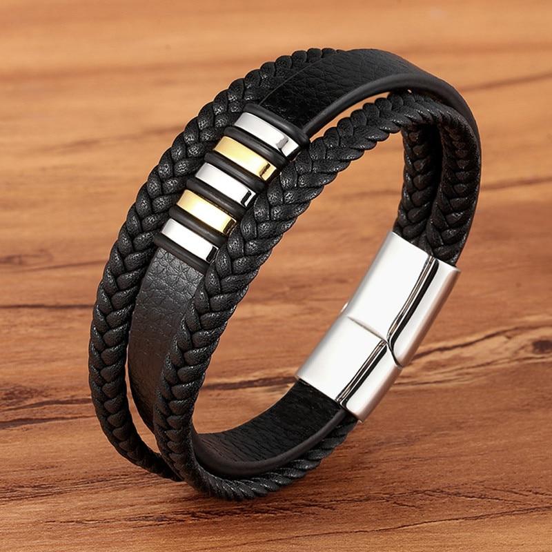 Leather Men's Bracelet Circular Leather Bracelet for Men