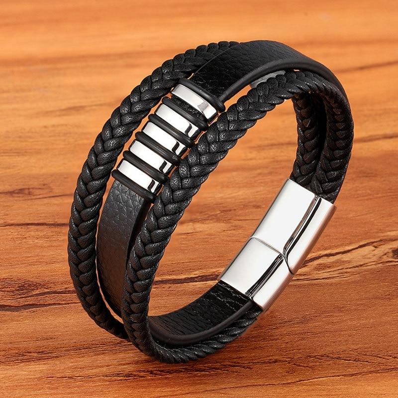 Leather Men's Bracelet Circular Leather Bracelet for Men
