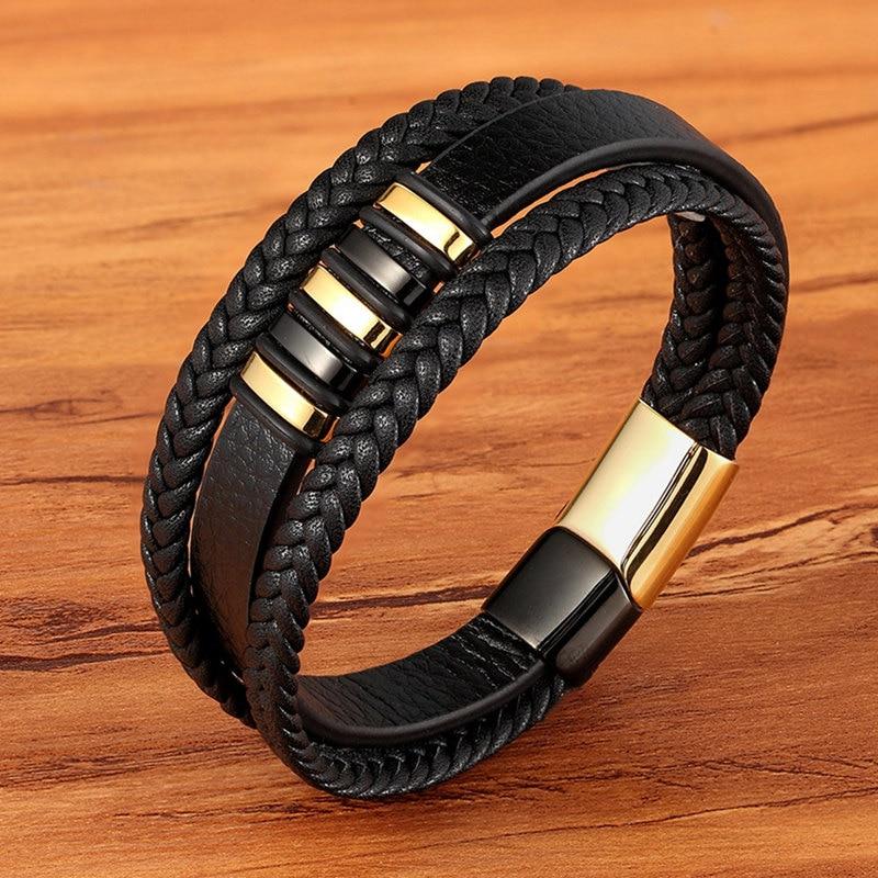 Leather Men's Bracelet Circular Leather Bracelet for Men