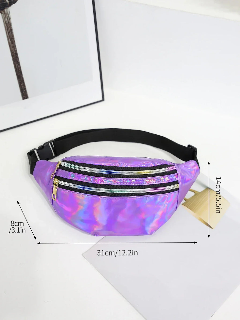 Holographic Hip Bag Crossbody Bag with Adjustable Strap