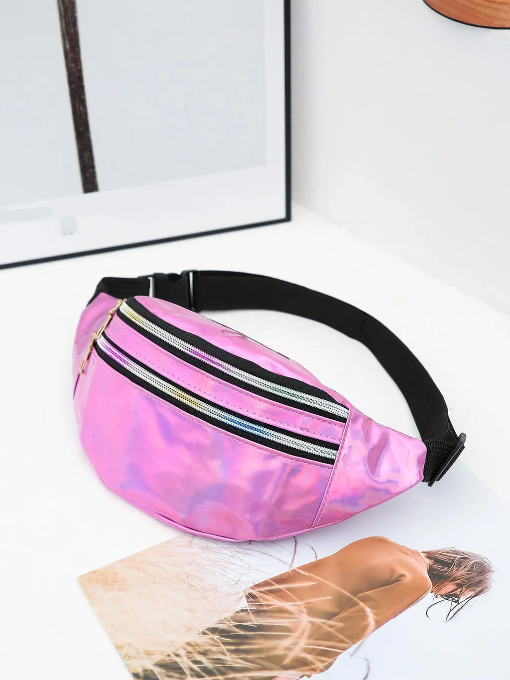 Holographic Hip Bag Crossbody Bag with Adjustable Strap