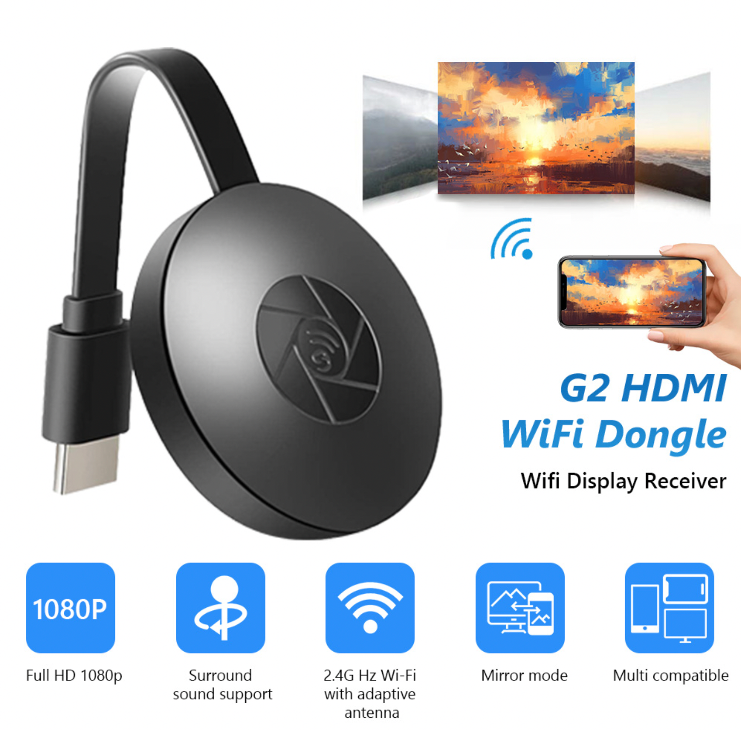WiFi HDMI Dongle Wireless Screen Mirroring Streaming Adapter 1080p