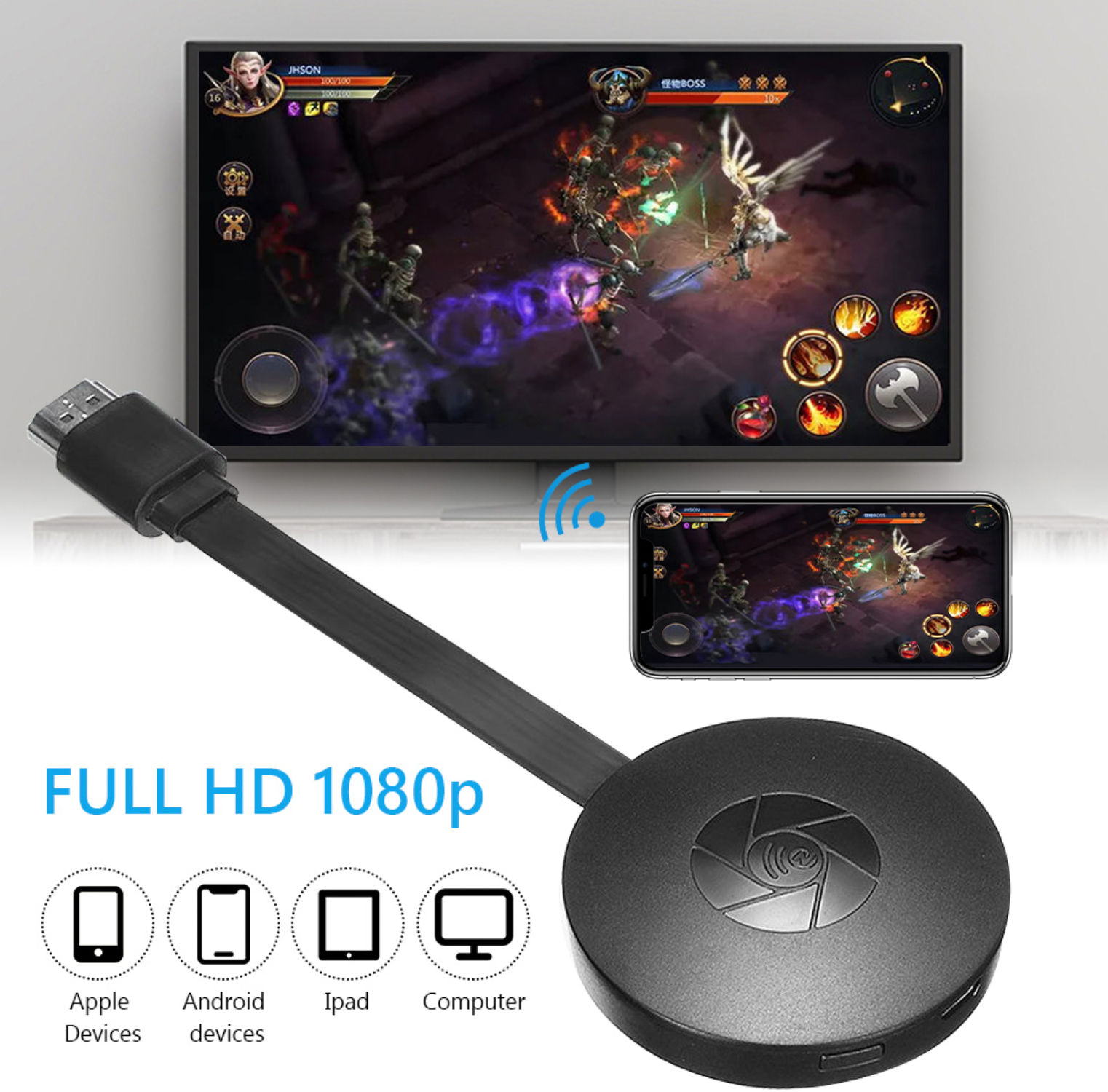 WiFi HDMI Dongle Wireless Screen Mirroring Streaming Adapter 1080p