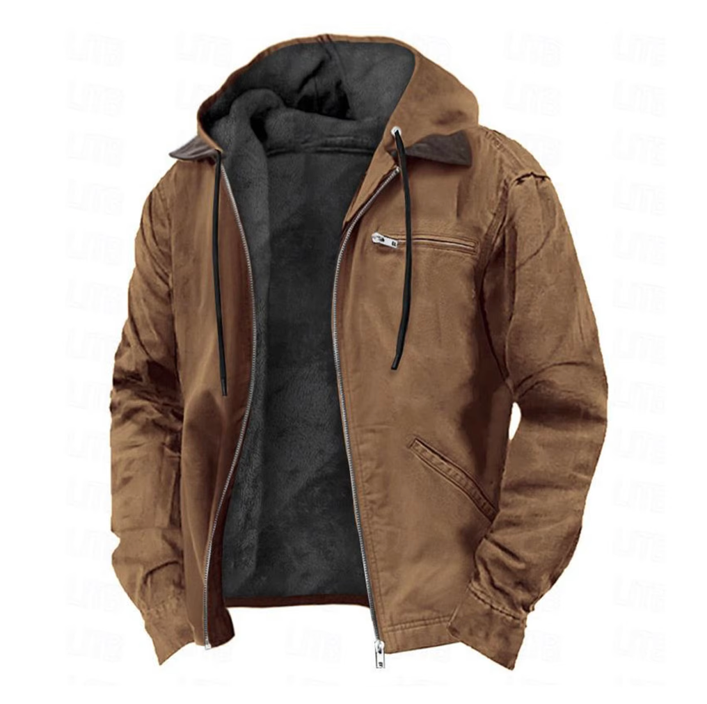 Men’s Hooded Winter Jacket Casual Zip-Up Coat with Pockets