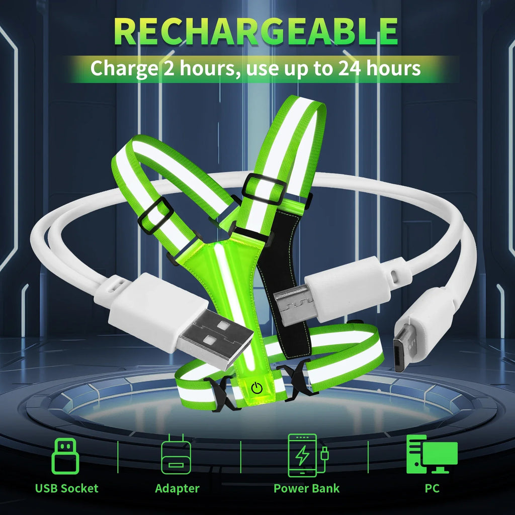 LED Running Vest Rechargeable Reflective Safety Vest 360 Degree Visibility