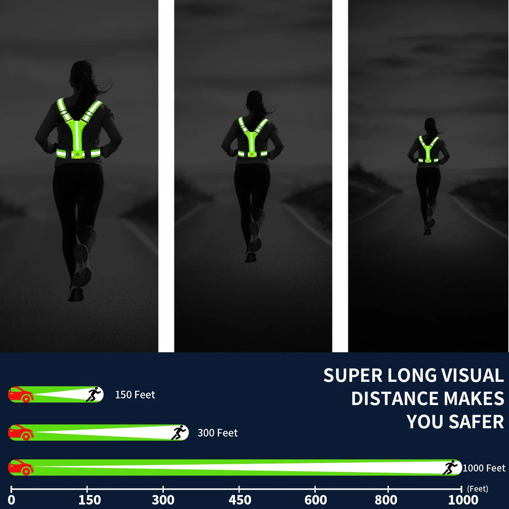 LED Running Vest Rechargeable Reflective Safety Vest 360 Degree Visibility