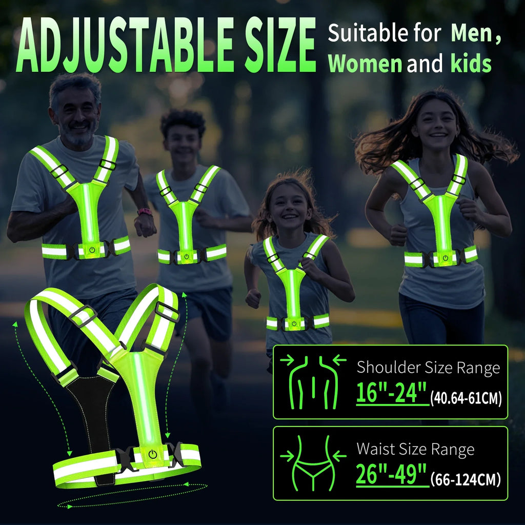 LED Running Vest Rechargeable Reflective Safety Vest 360 Degree Visibility
