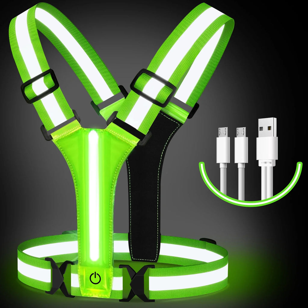 LED Running Vest Rechargeable Reflective Safety Vest 360 Degree Visibility