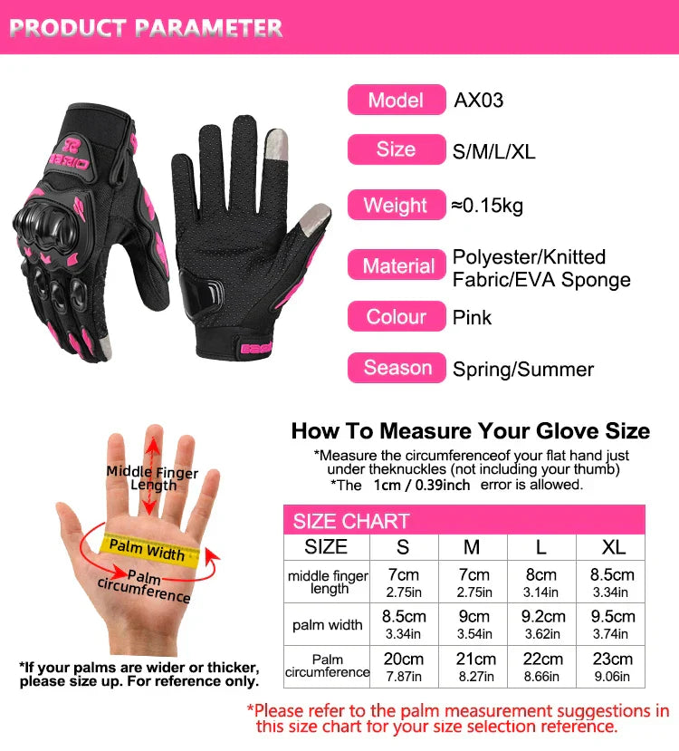 Women Motorcycle Gloves with Knuckle Protection Touchscreen Anti-Slip