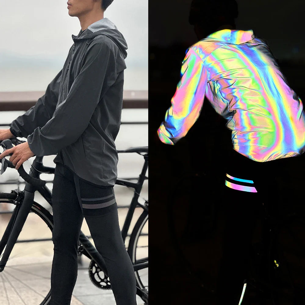 Men's Reflective Windproof Water-Repellent Bike Jacket with Hood and Pockets