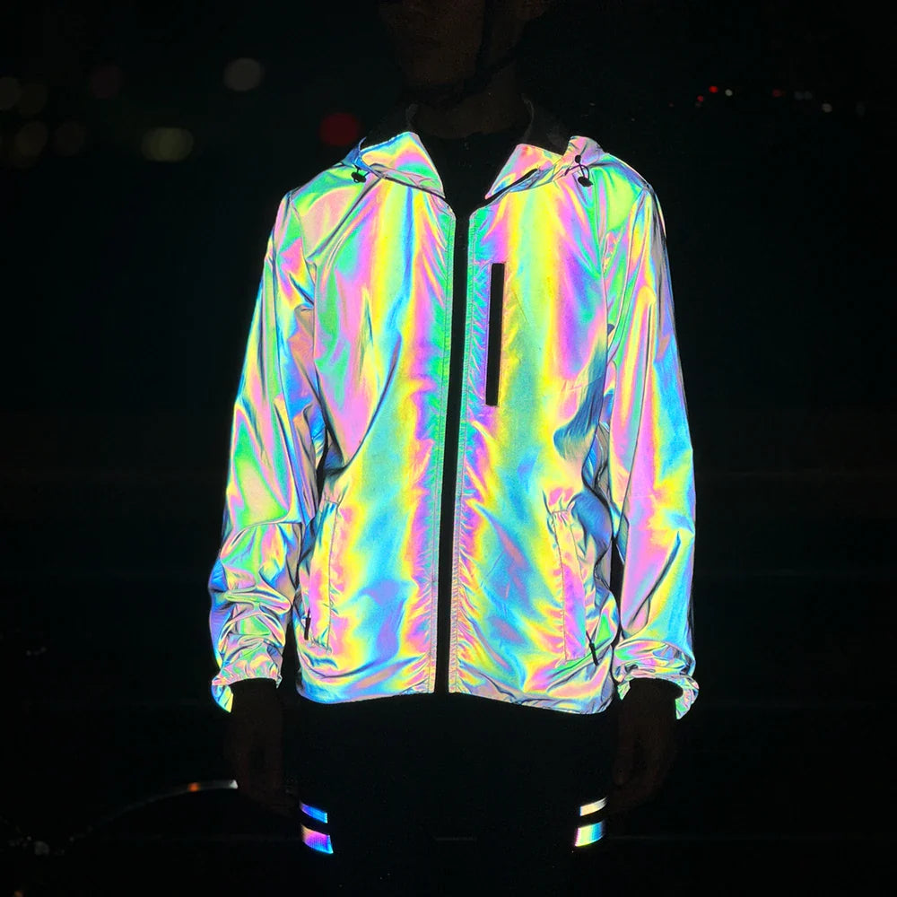 Men's Reflective Windproof Water-Repellent Bike Jacket with Hood and Pockets