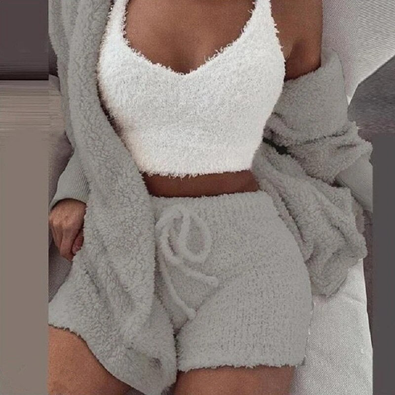 Women 3-Piece Pajama Set with Robe Sleepwear Set