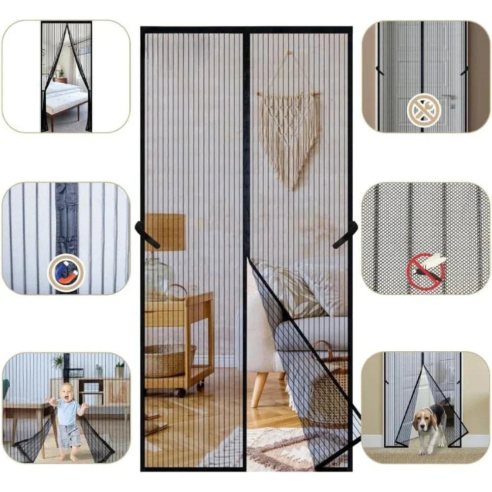 Magnetic Door Screen Curtain with Automatic Closure and Mesh Insect Screen
