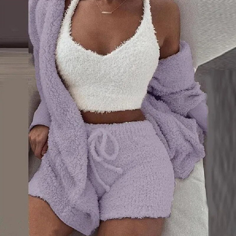 Women 3-Piece Pajama Set with Robe Sleepwear Set