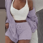 Women 3-Piece Pajama Set with Robe Sleepwear Set