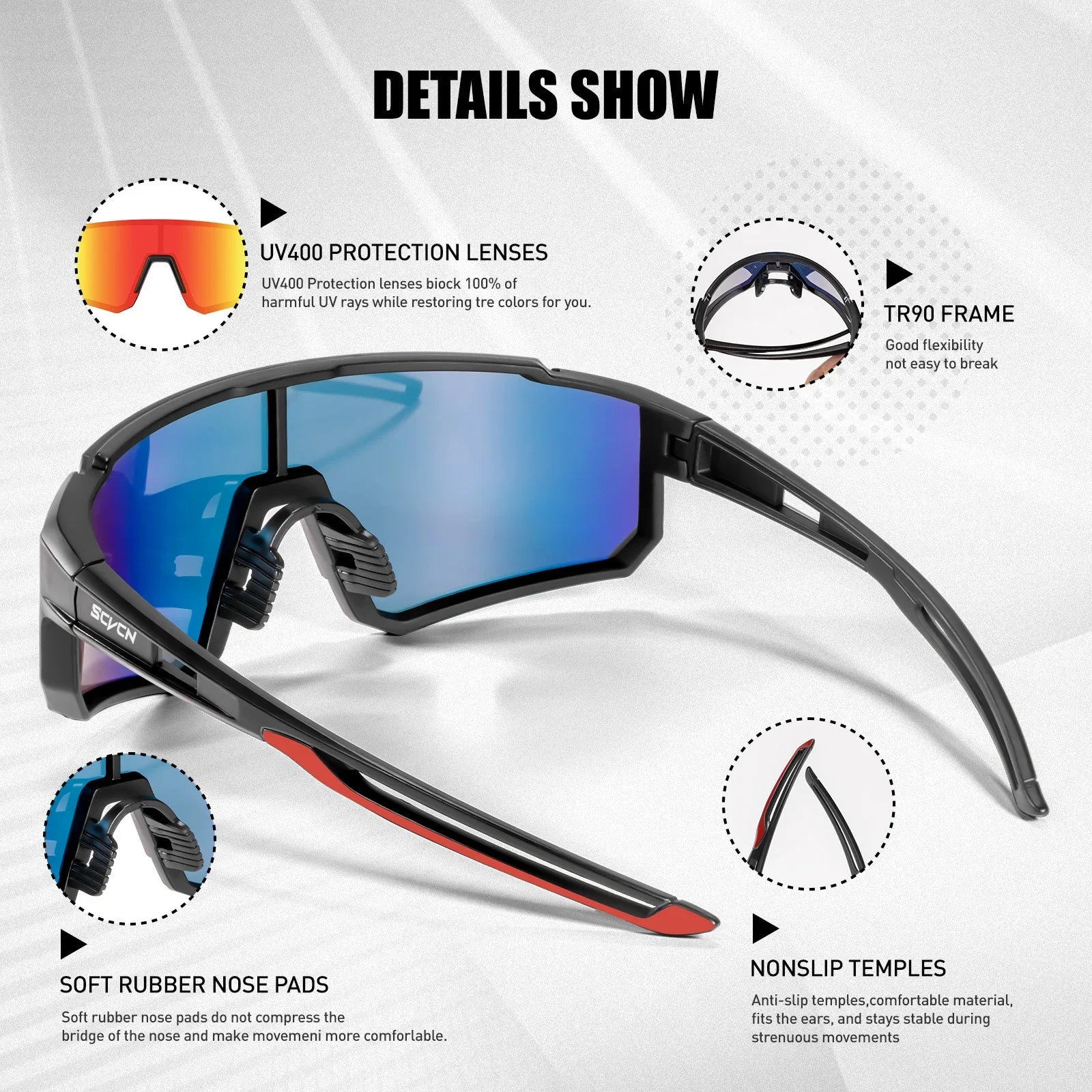 Sport Bike Sunglasses Lightweight Frame UV400 Protection