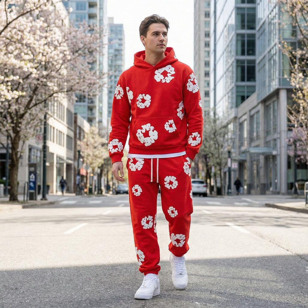 Men's Tracksuit Set with Floral Print Jacket and Pants