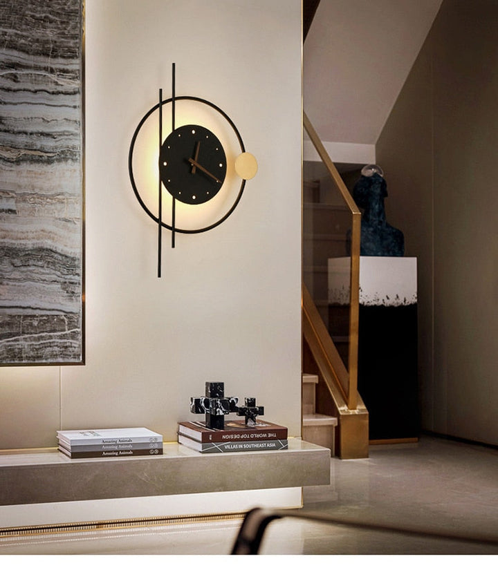Black Wall Clock with Integrated Lamp for Home Office Decor