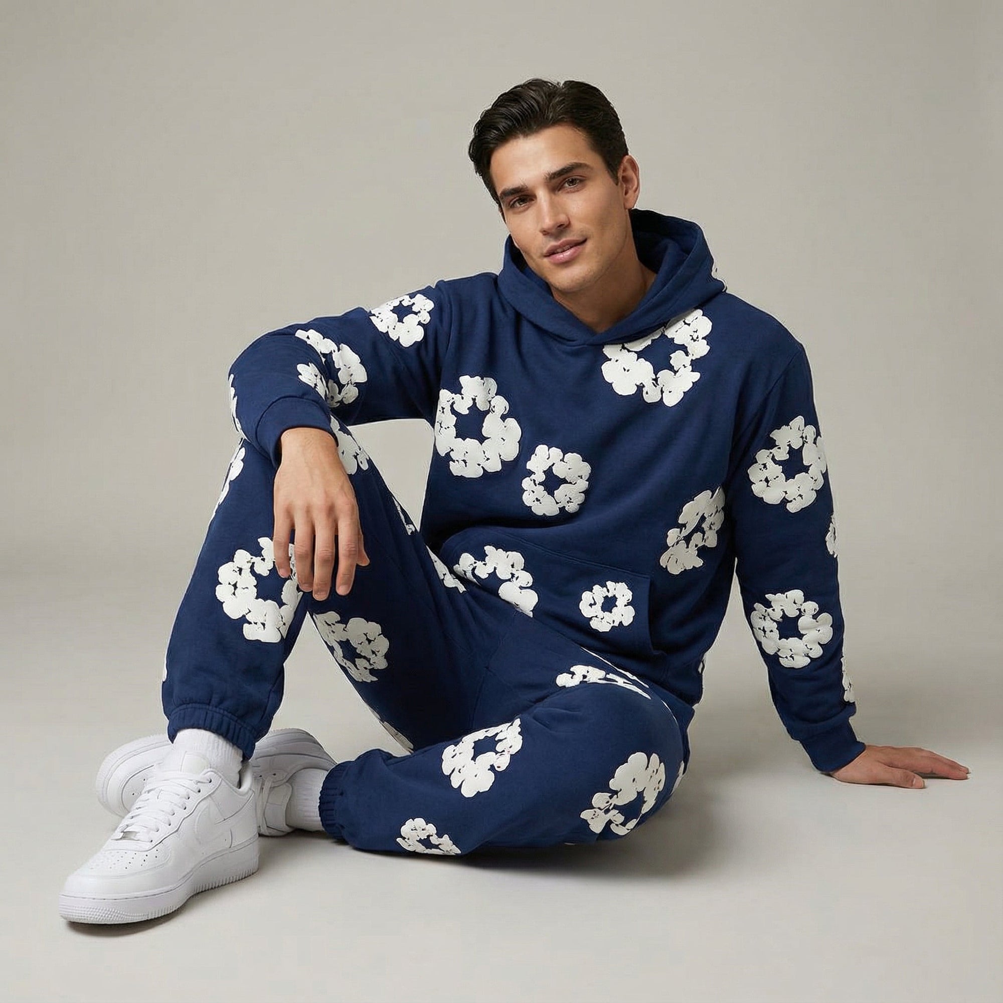 Men's Tracksuit Set with Floral Print Jacket and Pants