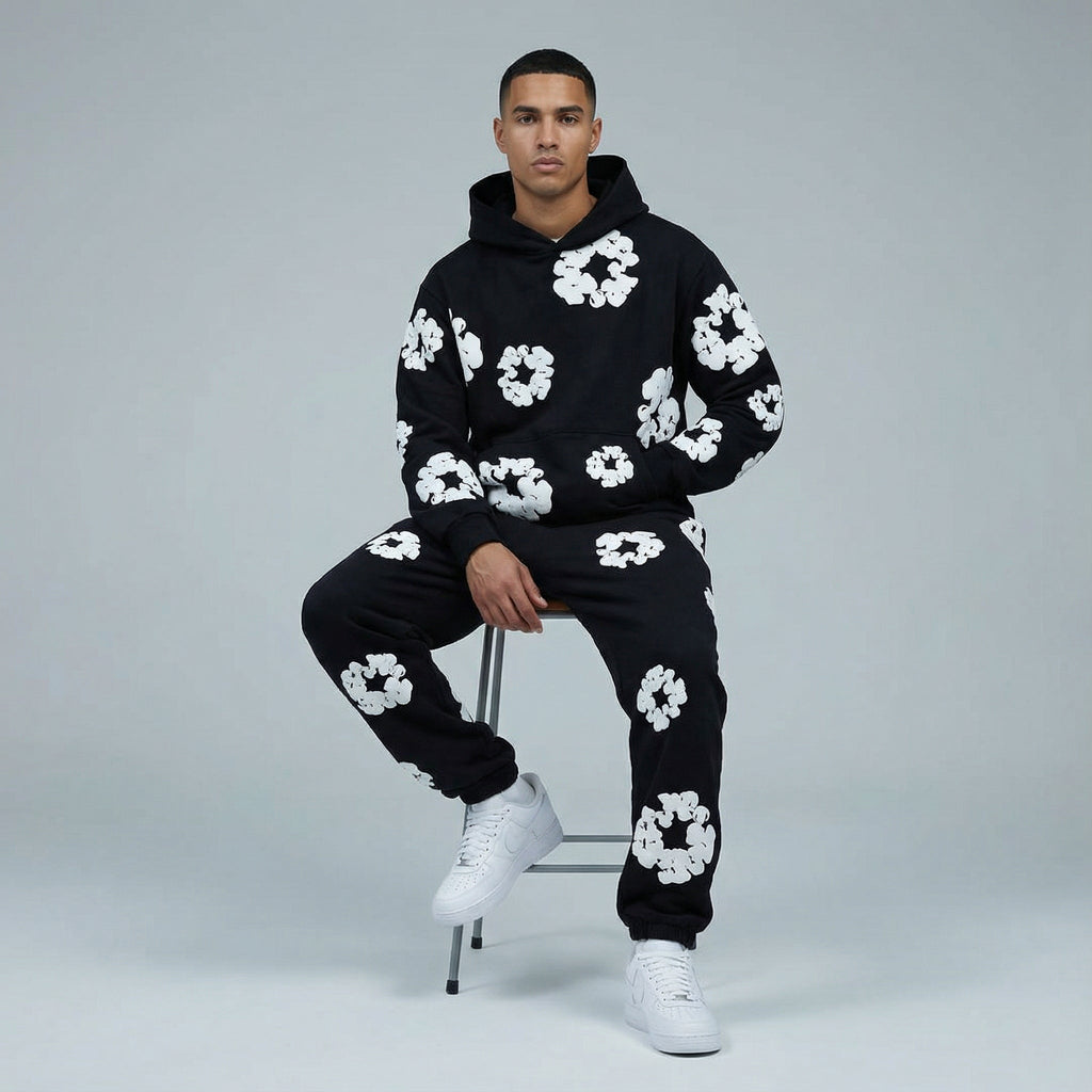 Men's Tracksuit Set with Floral Print Jacket and Pants