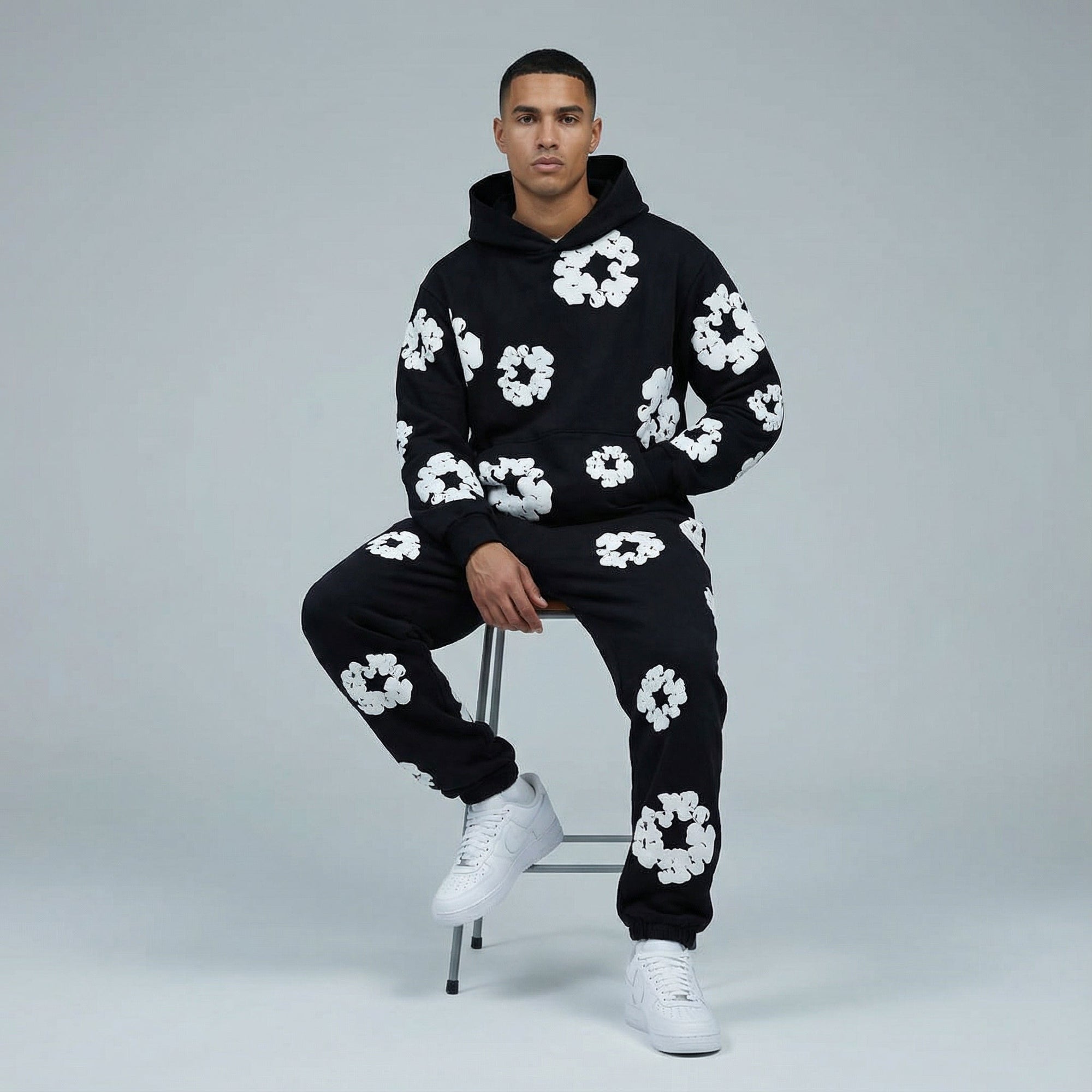 Men's Tracksuit Set with Floral Print Jacket and Pants