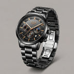 Men's Circular Steel Watch with Mineral Glass and Water Resistance